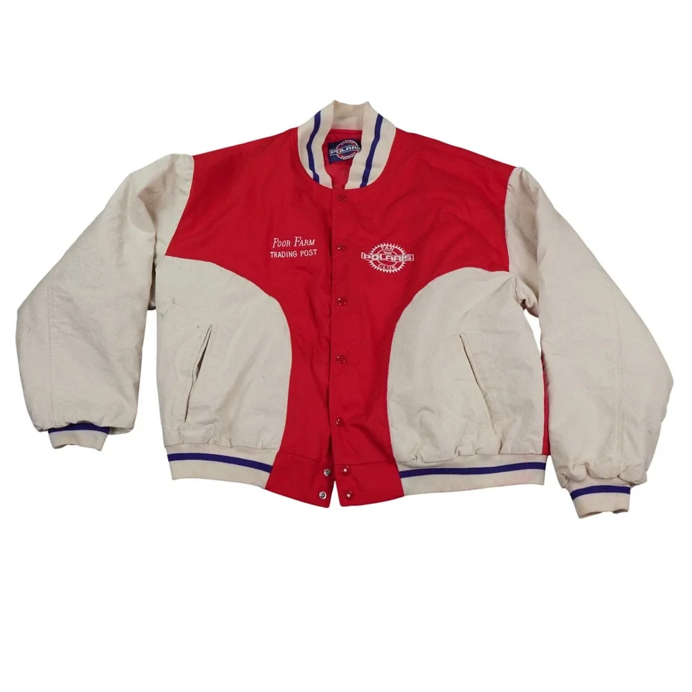 VTG Polaris Fan Club Poor Farm Jacket Men XX-Large Red Varsity Quilted 95 Bomber